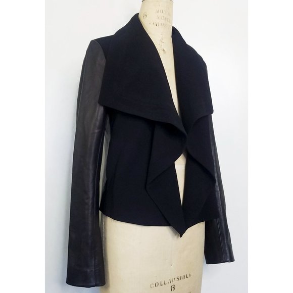 Diane Von Furstenberg Jackets & Blazers - Diane von Furstenberg Womens Olympia Jacket Blazer Leather Sleeve Black 12